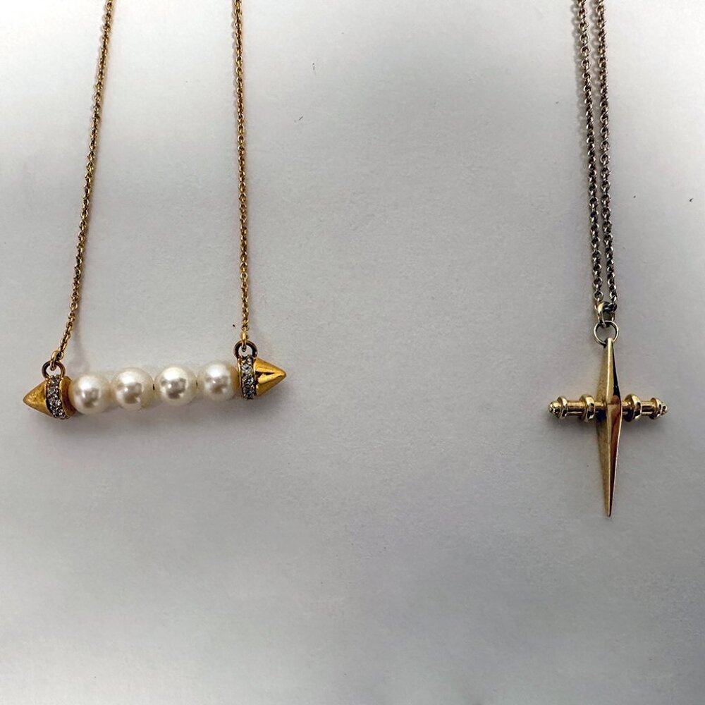 Gold Philosophy pearl and cross necklace